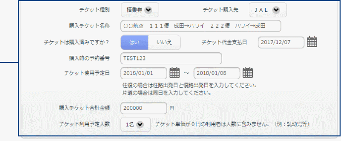 >購入された搭乗券の 情報を相違ないよう 入力してください